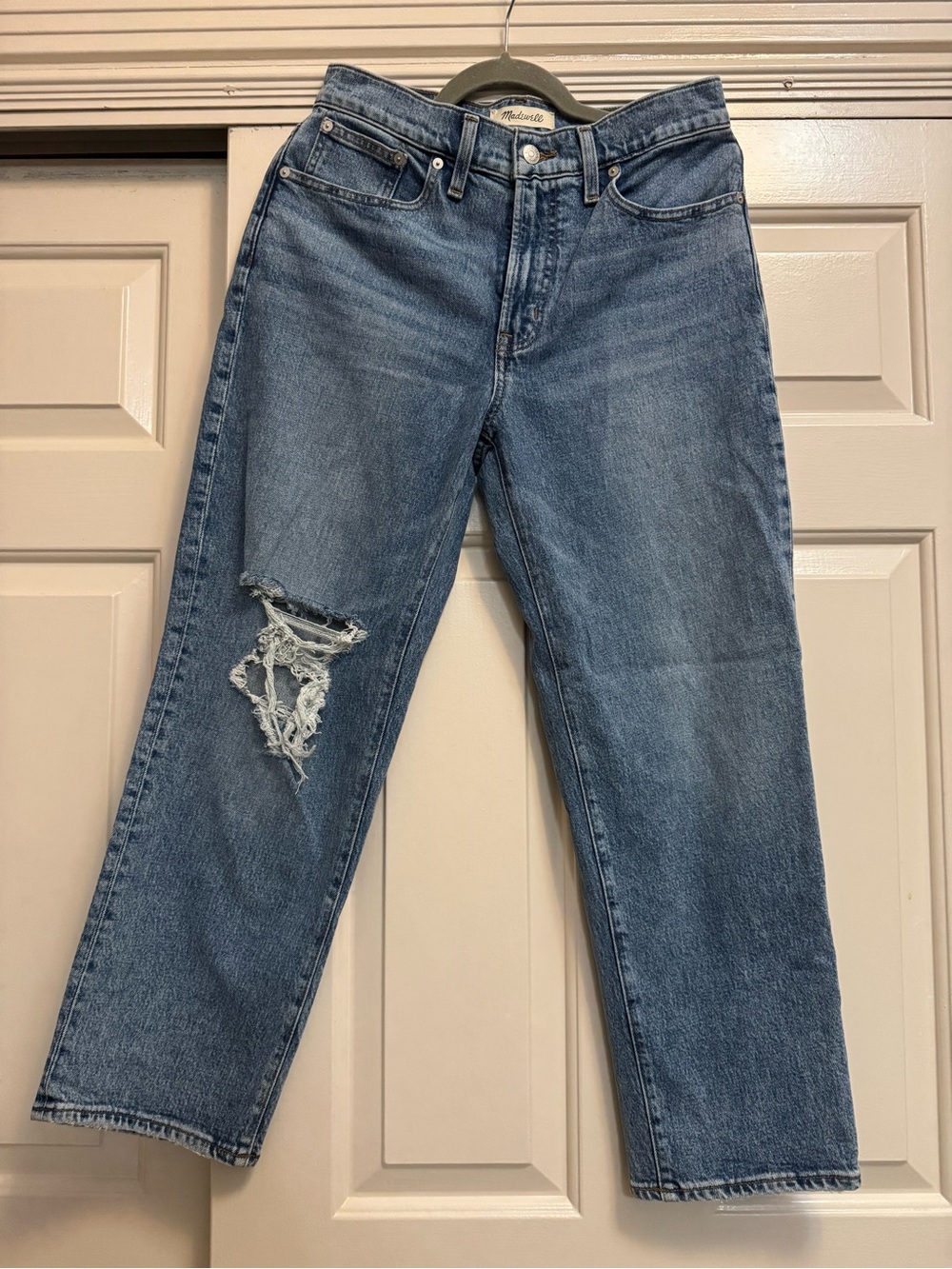 Madewell women’s Distressed Blue Jeans - Classic High-Rise Fit